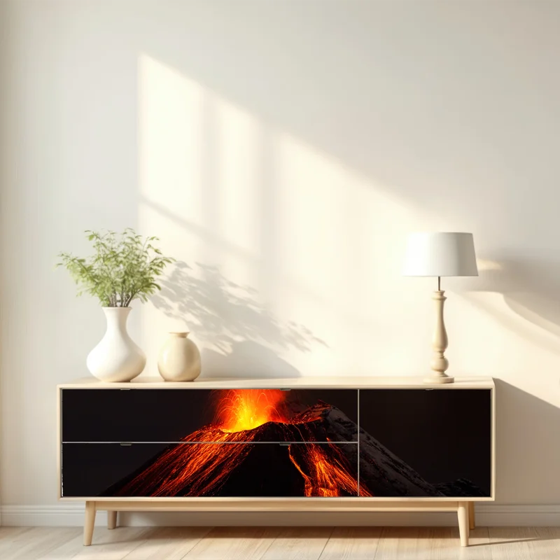 Repositionierbarer Aufkleber glühender vulkanausbruch bei nacht