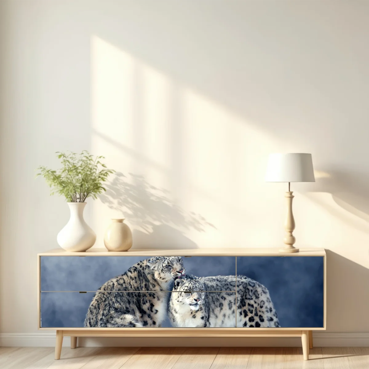 Repositionierbarer Aufkleber majestätische schneeleoparden im winter Repositionierbarer Aufkleber majestätische schneeleoparden im winter