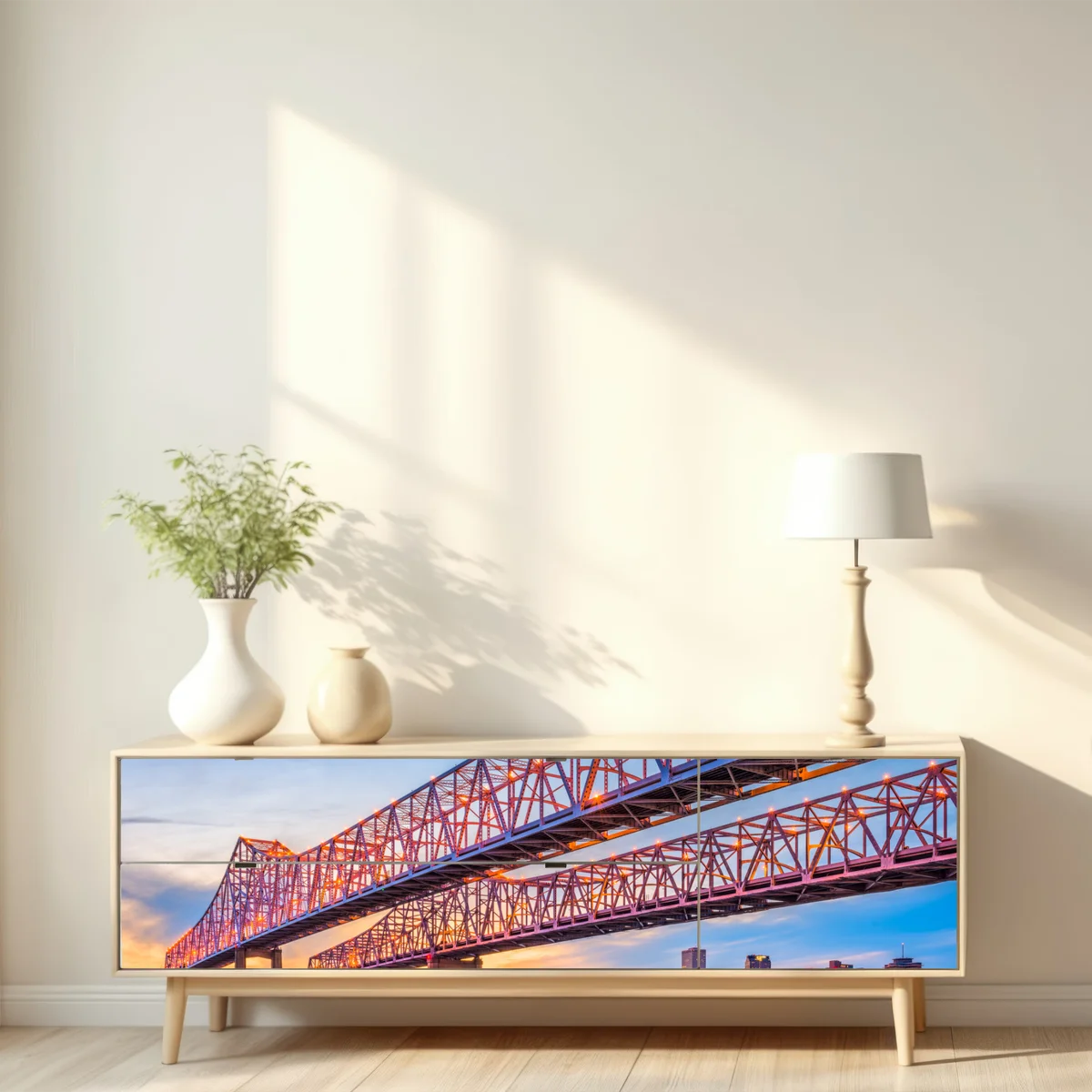 Repositionierbarer Aufkleber Crescent City Connection brücke bei sonnenuntergang, New Orleans Repositionierbarer Aufkleber Crescent City Connection brücke bei sonnenuntergang, New Orleans