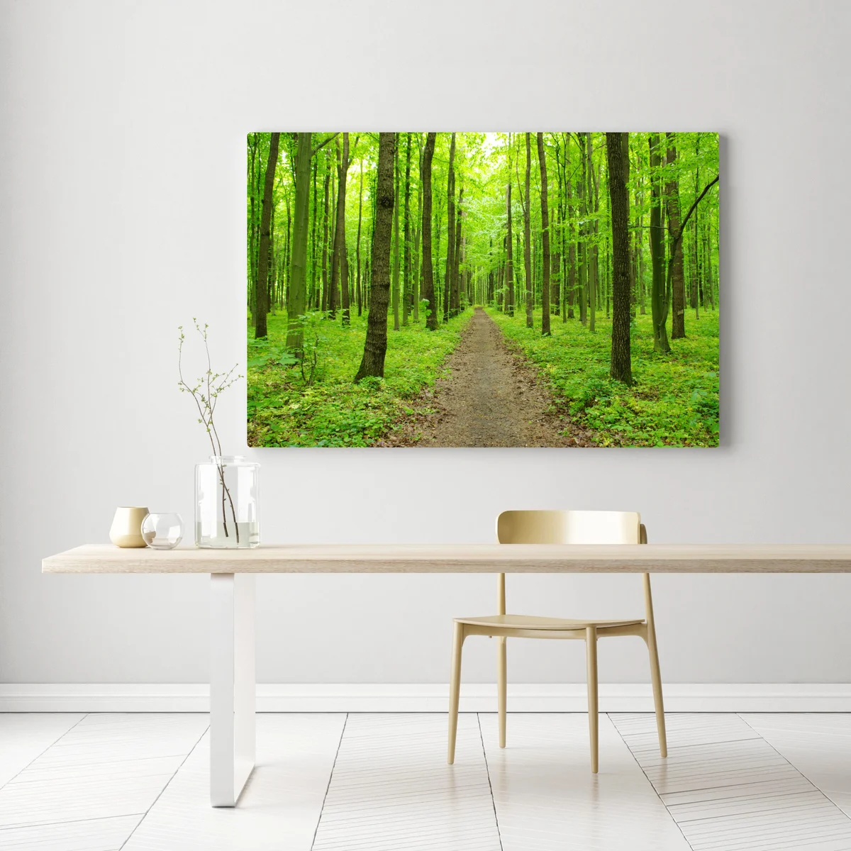 Leinwandbild ruhiger grüner waldweg Leinwandbild ruhiger grüner waldweg