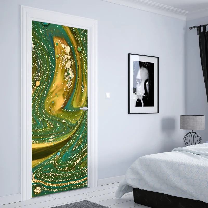Türaufkleber grün-goldene flüssige marmorierte kunst