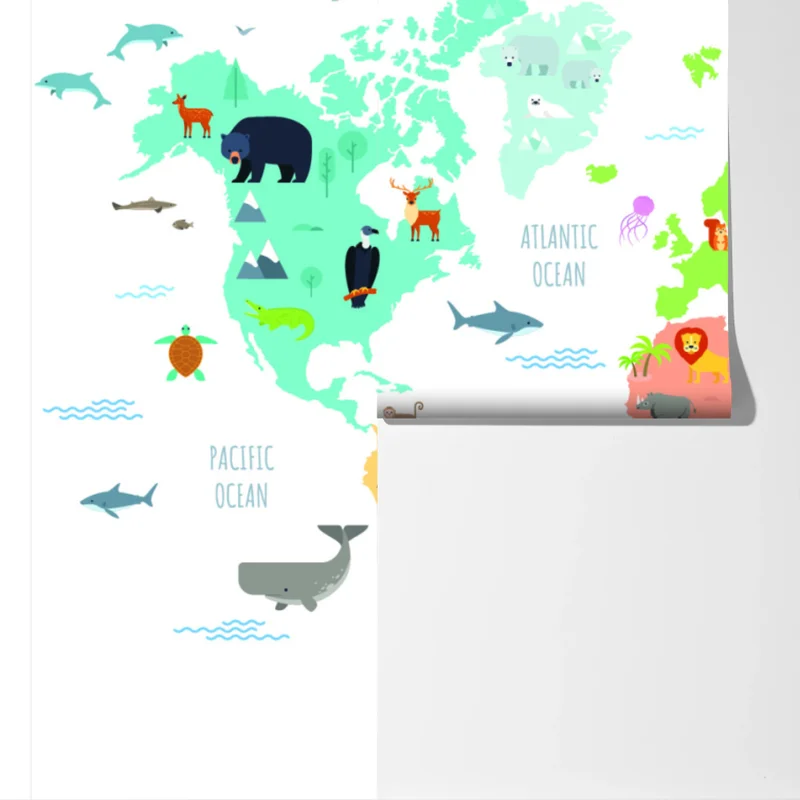 Fototapeta ilustrowana mapa świata ze zwierzętami Fototapeta ilustrowana mapa świata ze zwierzętami