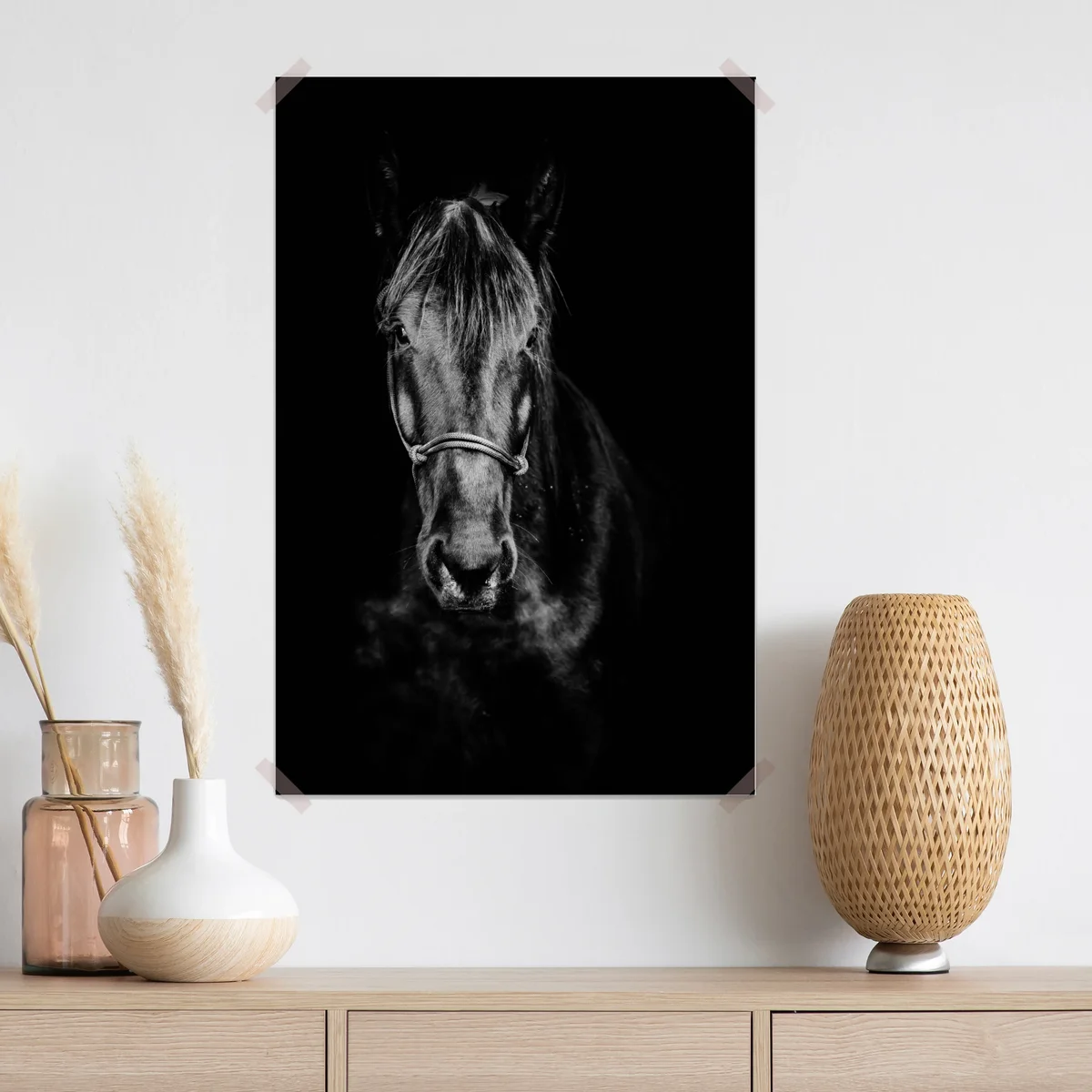 Poster dramatisches pferdeporträt in monochrom Poster dramatisches pferdeporträt in monochrom