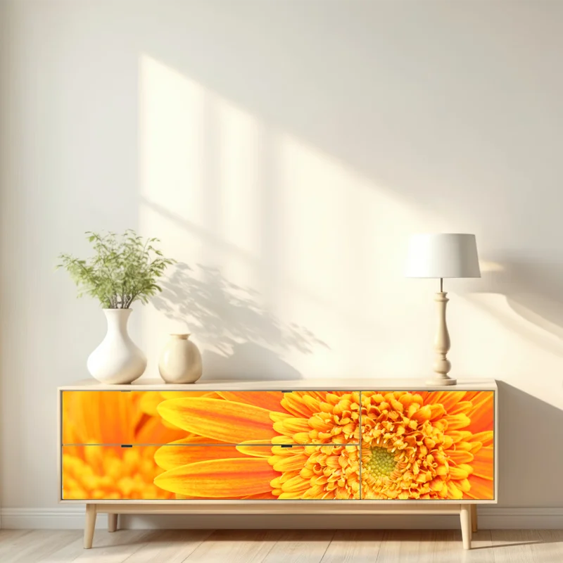 Repositionierbarer Aufkleber leuchtende orange gerbera in makro Repositionierbarer Aufkleber leuchtende orange gerbera in makro