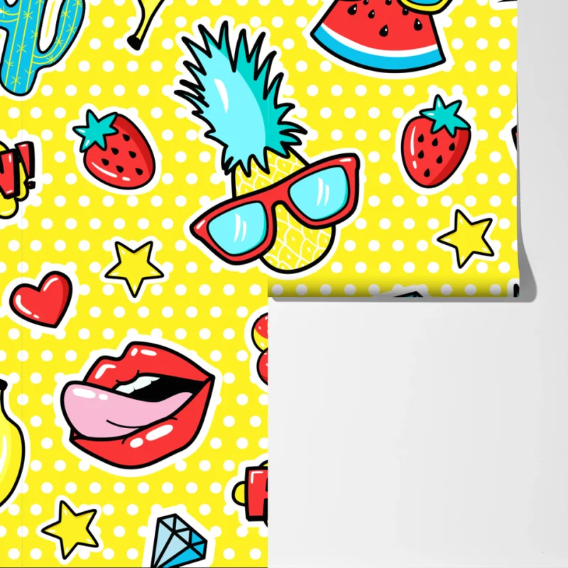 Fototapete buntes pop-art aufklebermuster Fototapete buntes pop-art aufklebermuster