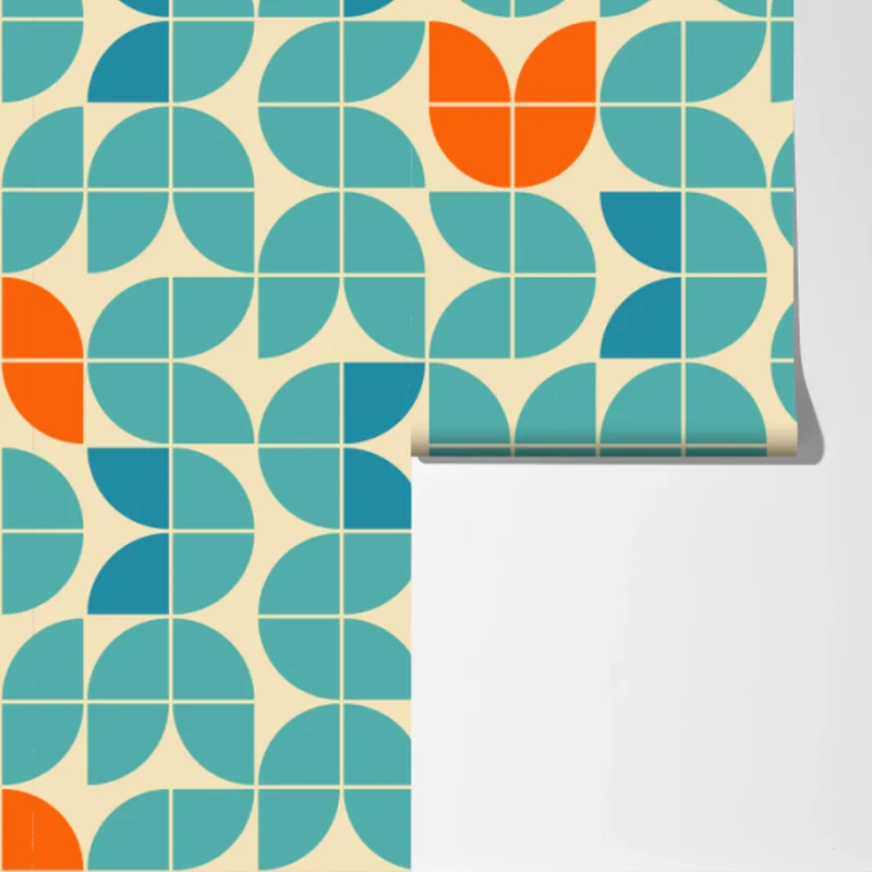 Fototapeta retro geometryczny wzór kafelkowy w turkusie i pomarańczy Fototapeta retro geometryczny wzór kafelkowy w turkusie i pomarańczy