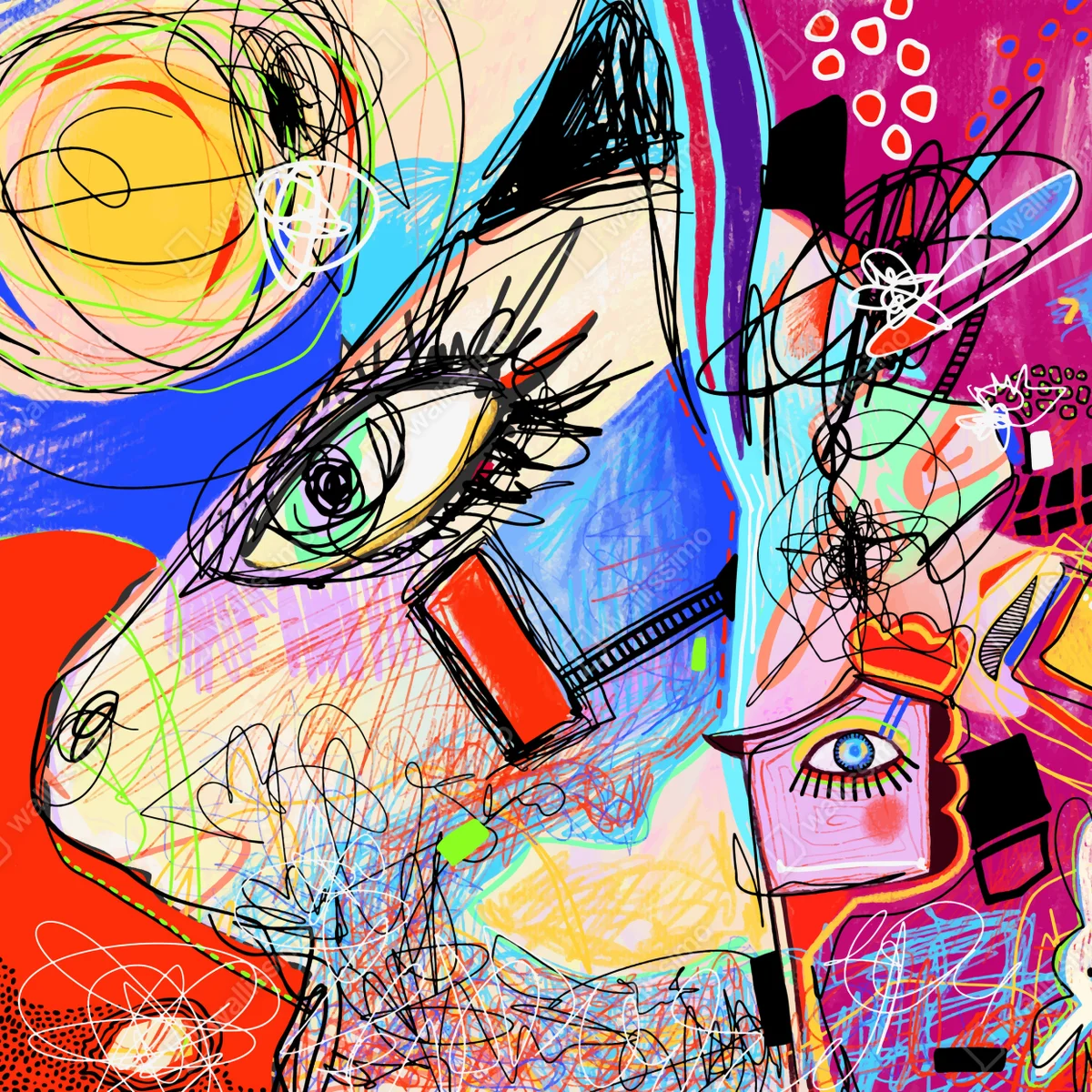 Poster lebendige abstraktion mit katze und hase • Poster bei Wallnifity® Poster lebendige abstraktion mit katze und hase • Poster bei Wallnifity®