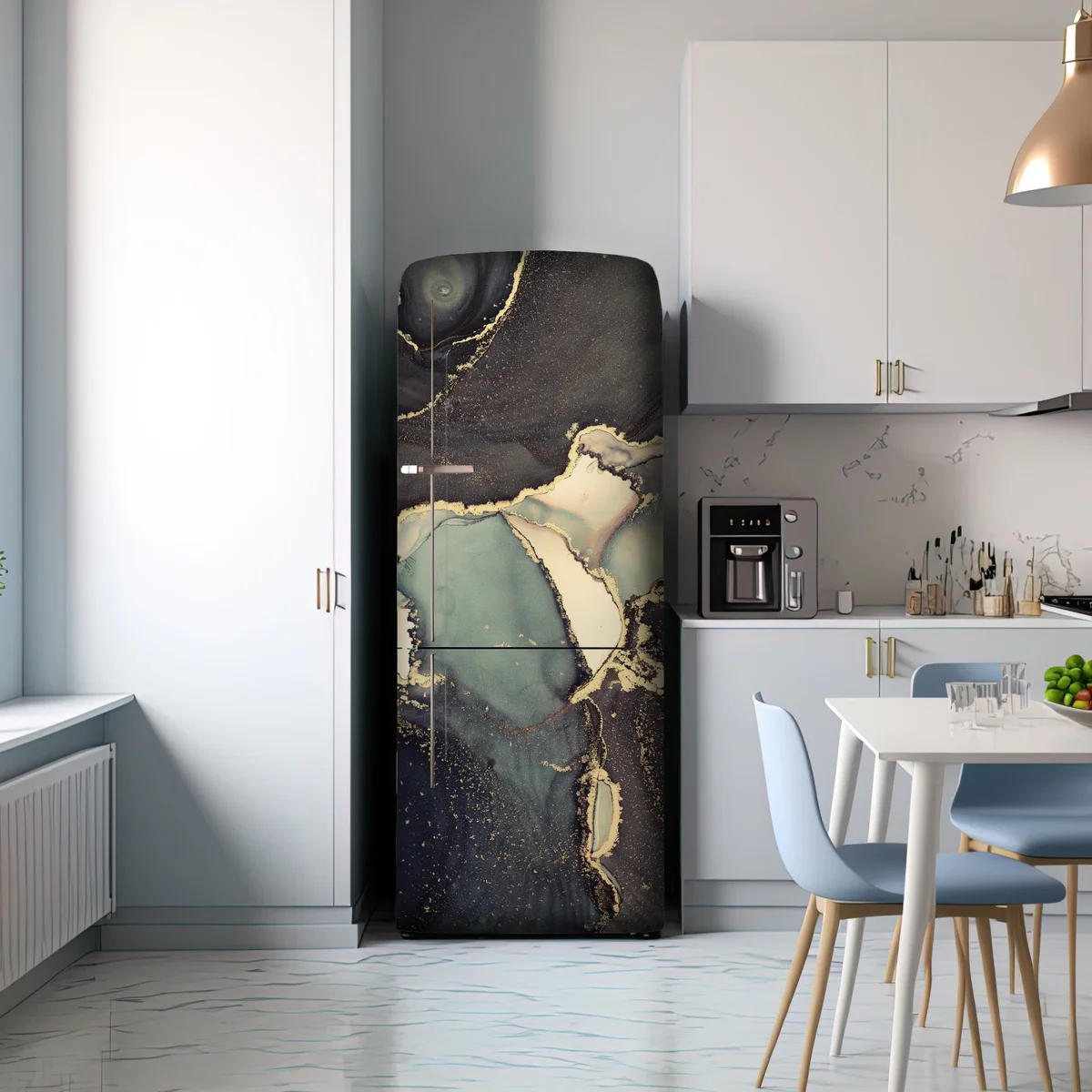 Kühlschrankaufkleber türkis und gold abstrakte fließmalerei Kühlschrankaufkleber türkis und gold abstrakte fließmalerei