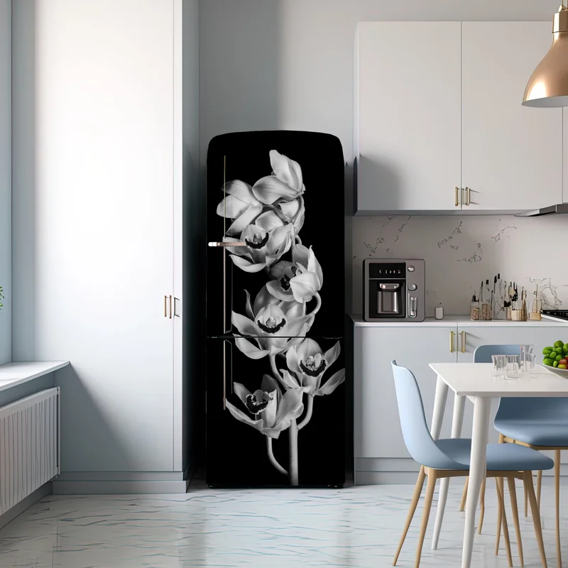 Kühlschrankaufkleber eleganter monochromer orchideenstiel