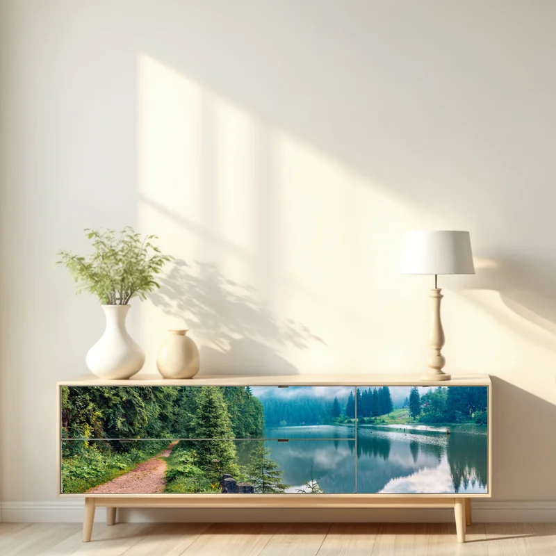 Repositionierbarer Aufkleber nebliger morgen am Lacu Rosu Repositionierbarer Aufkleber nebliger morgen am Lacu Rosu