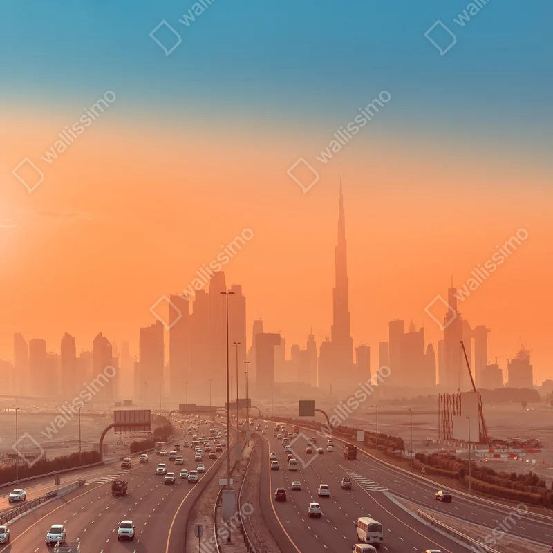 Kühlschrankaufkleber Dubai skyline bei sonnenaufgang Kühlschrankaufkleber Dubai skyline bei sonnenaufgang