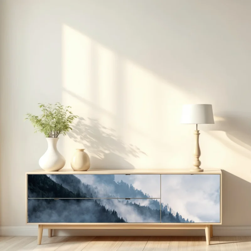 Repositionierbarer Aufkleber nebelverhangene bergkämme