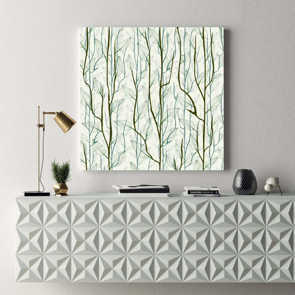 Leinwandbild zartes muster mit blättern und zweigen Leinwandbild zartes muster mit blättern und zweigen