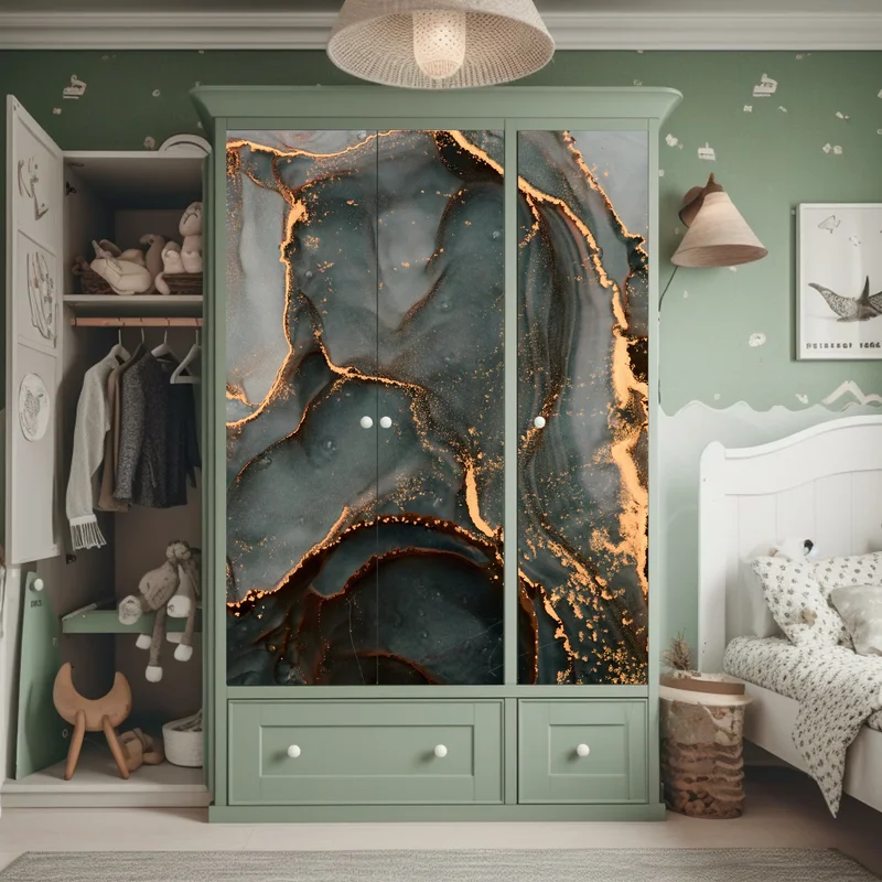 Schrankaufkleber luxuriöse türkis abstraktion mit goldenen adern