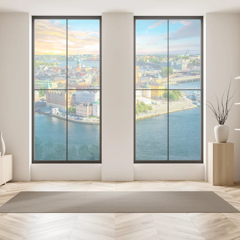 Fensteraufkleber lebendige stadtansicht von Stockholm bei sonnenuntergang