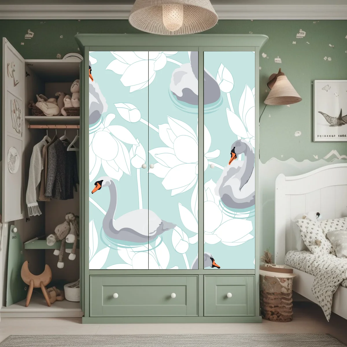 Schrankaufkleber sanfte schwäne und lotusblumen Schrankaufkleber sanfte schwäne und lotusblumen