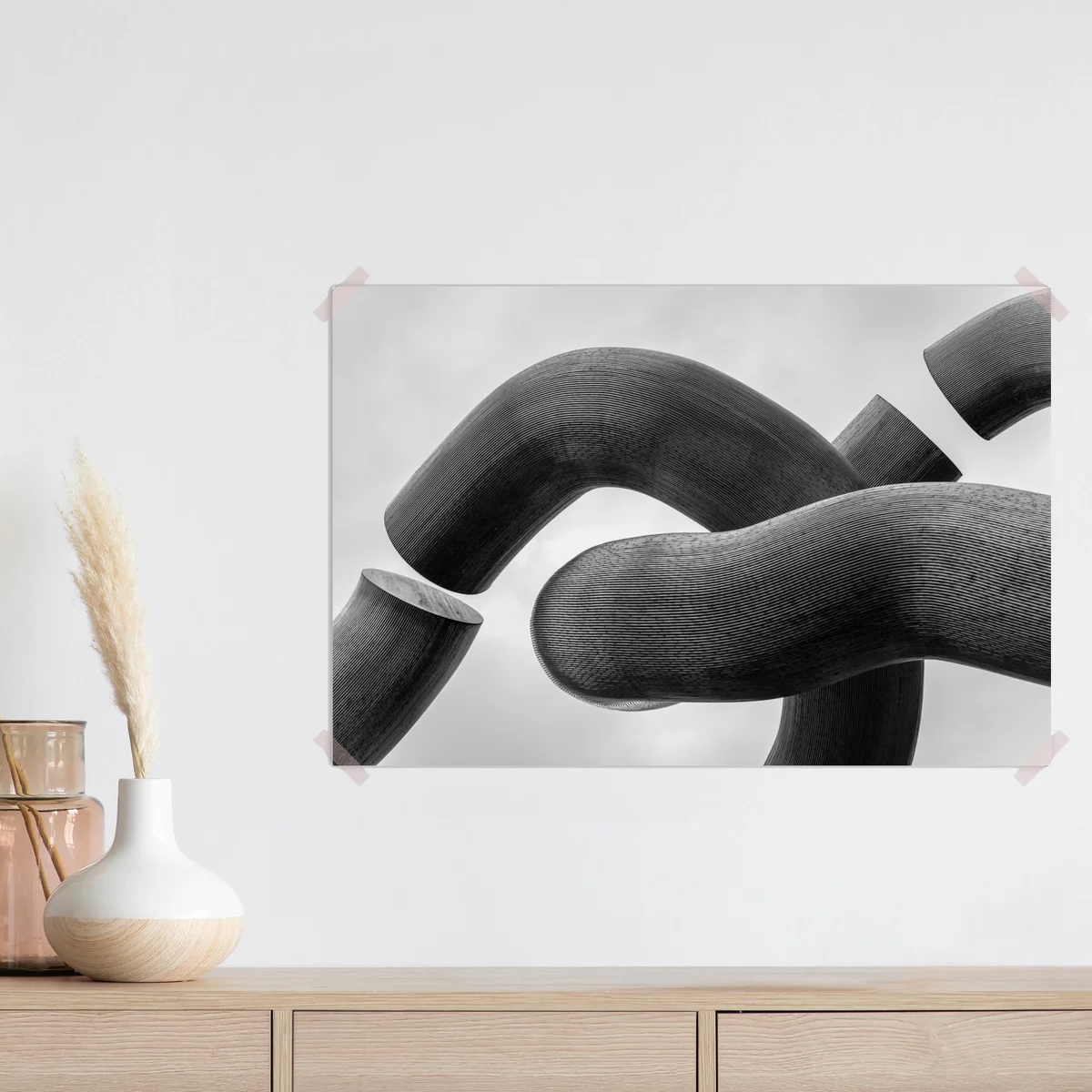 Poster gekrümmte formen abstrakte skulptur in grau Poster gekrümmte formen abstrakte skulptur in grau