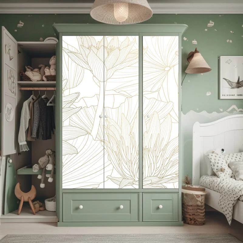 Schrankaufkleber zarte goldene blütenlinien