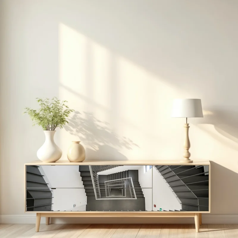 Repositionierbarer Aufkleber geometrisches treppenhaus in perspektive