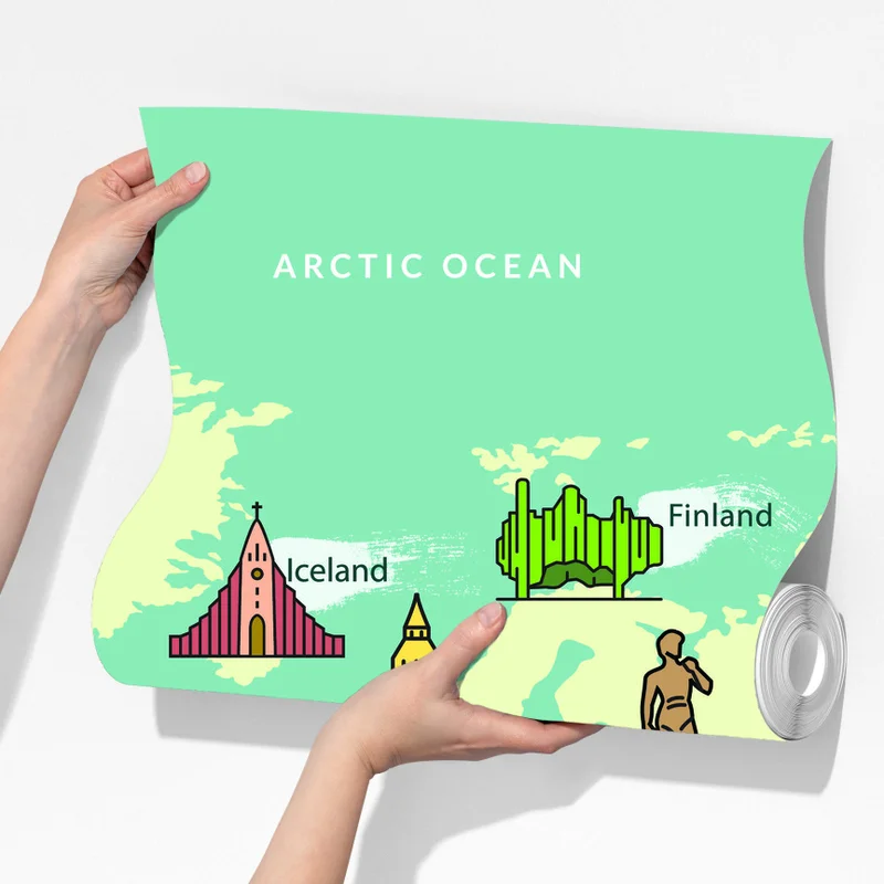 Fototapeta kolorowa ilustrowana mapa świata z zabytkami Fototapeta kolorowa ilustrowana mapa świata z zabytkami