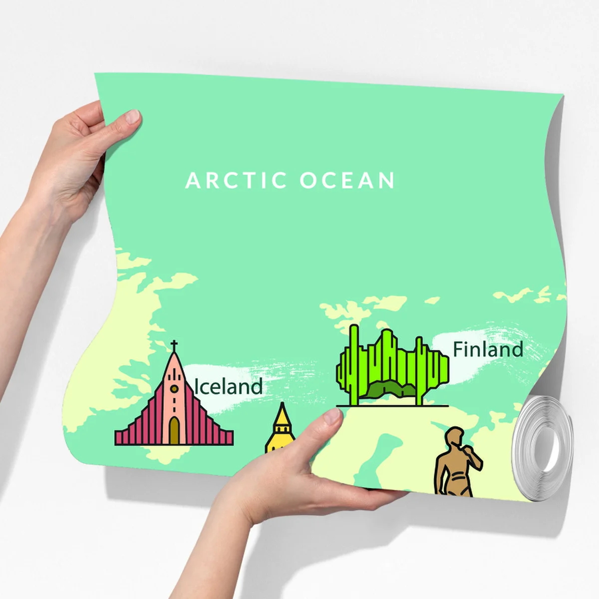 Fototapeta kolorowa ilustrowana mapa świata z zabytkami Fototapeta kolorowa ilustrowana mapa świata z zabytkami