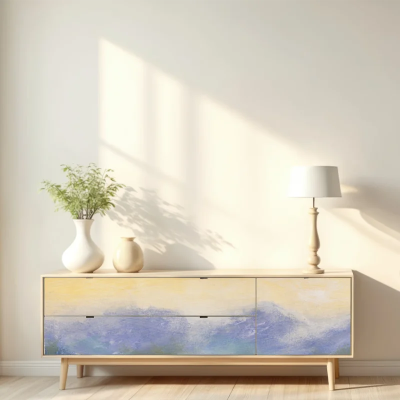 Repositionierbarer Aufkleber sonnenaufgang über der sommerwiese