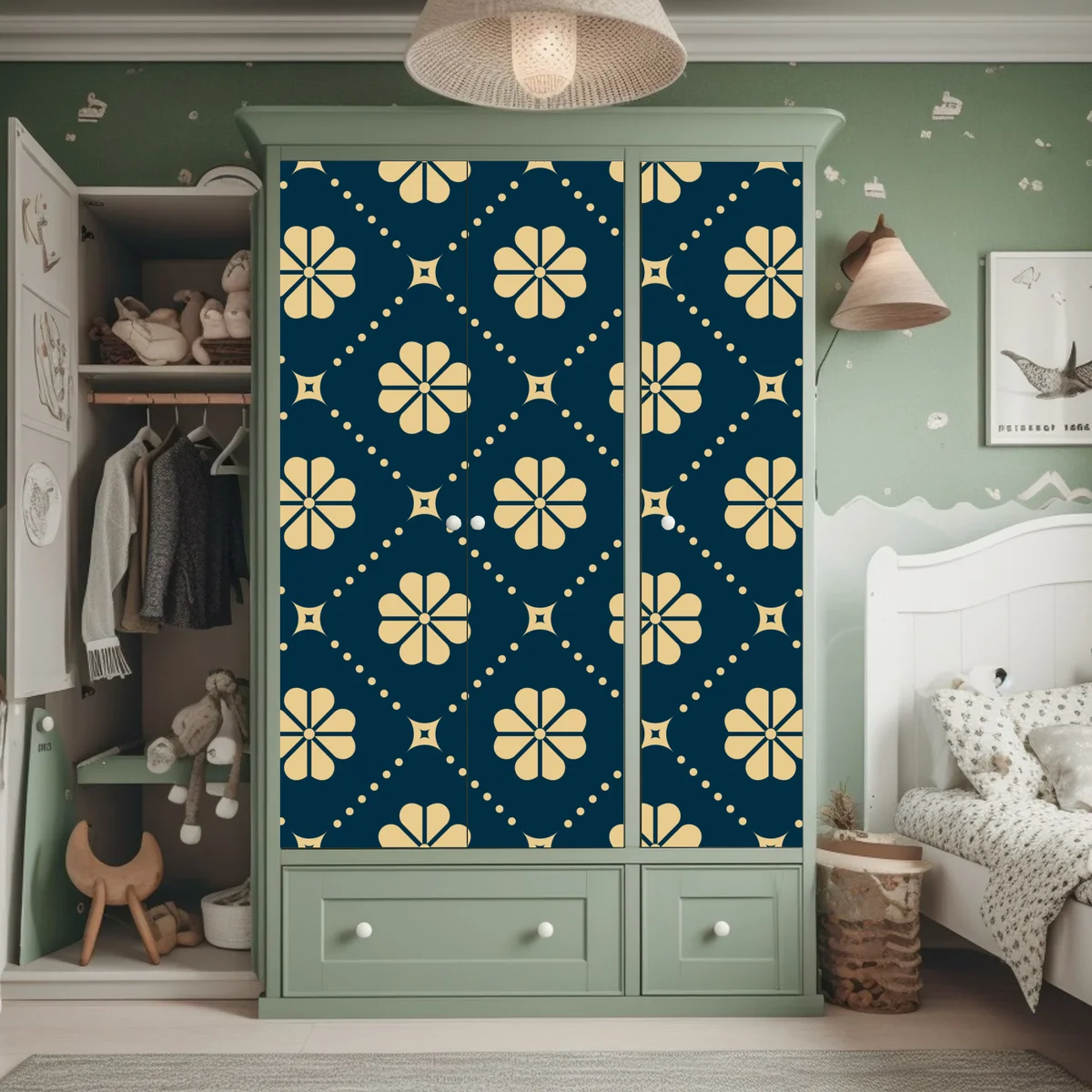 Schrankaufkleber türkis beiges blumen geometrisches muster Schrankaufkleber türkis beiges blumen geometrisches muster