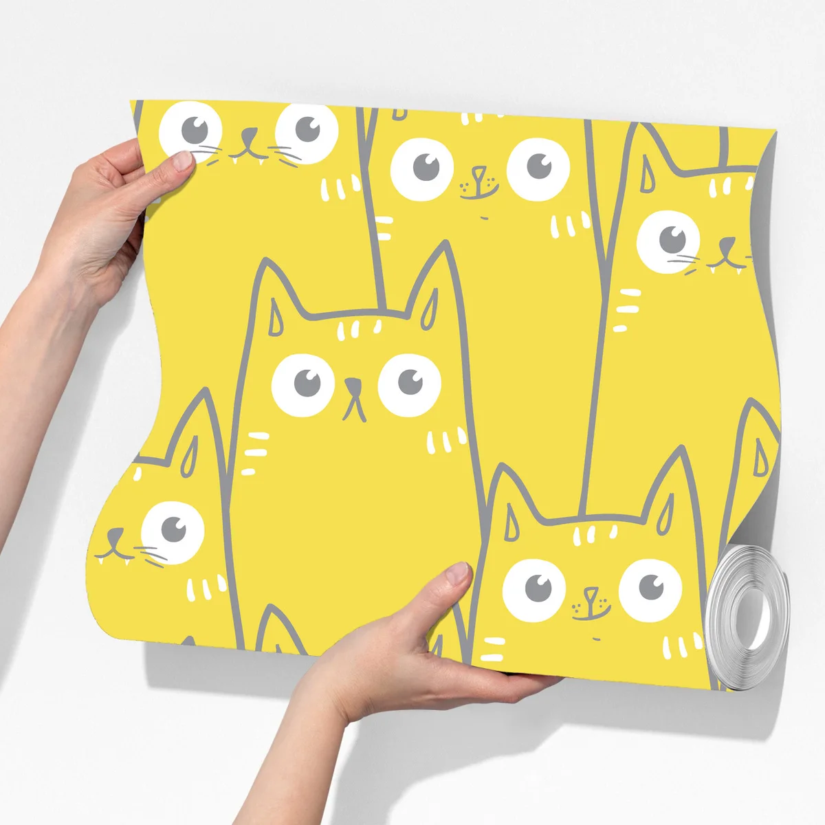 Fototapete fröhliches gelbes katzenmuster Fototapete fröhliches gelbes katzenmuster