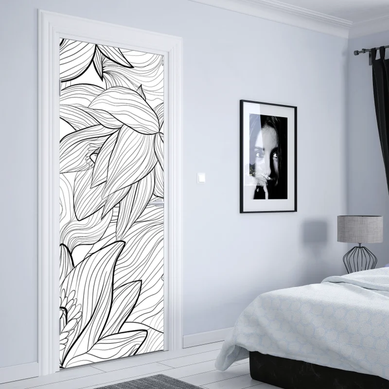 Türaufkleber zarte lotus-linienzeichnung Türaufkleber zarte lotus-linienzeichnung