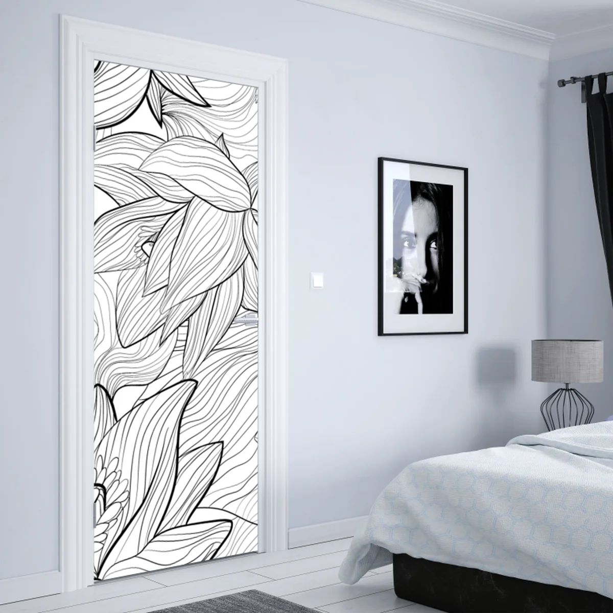 Türaufkleber zarte lotus-linienzeichnung Türaufkleber zarte lotus-linienzeichnung