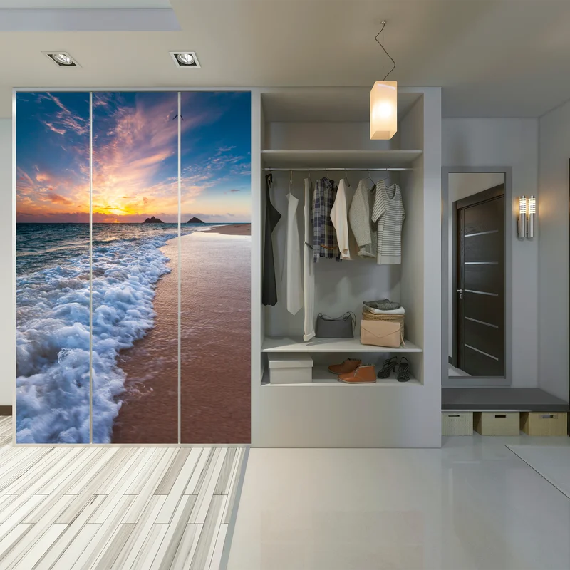 Schrankaufkleber ruhiger sonnenaufgang am meeresufer