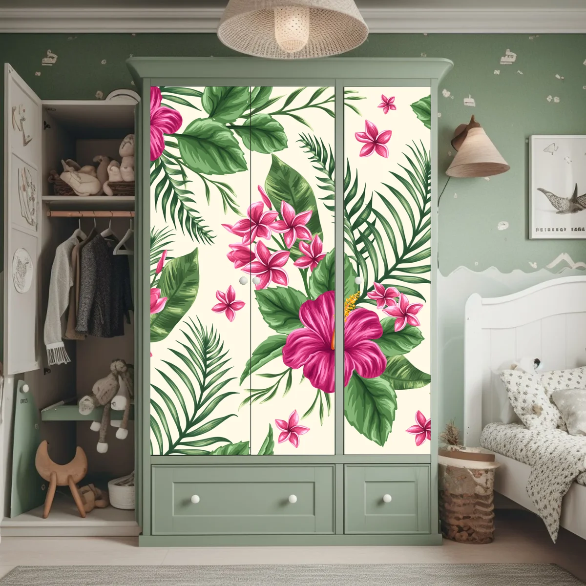 Schrankaufkleber tropisches muster mit rosa hibiskus Schrankaufkleber tropisches muster mit rosa hibiskus