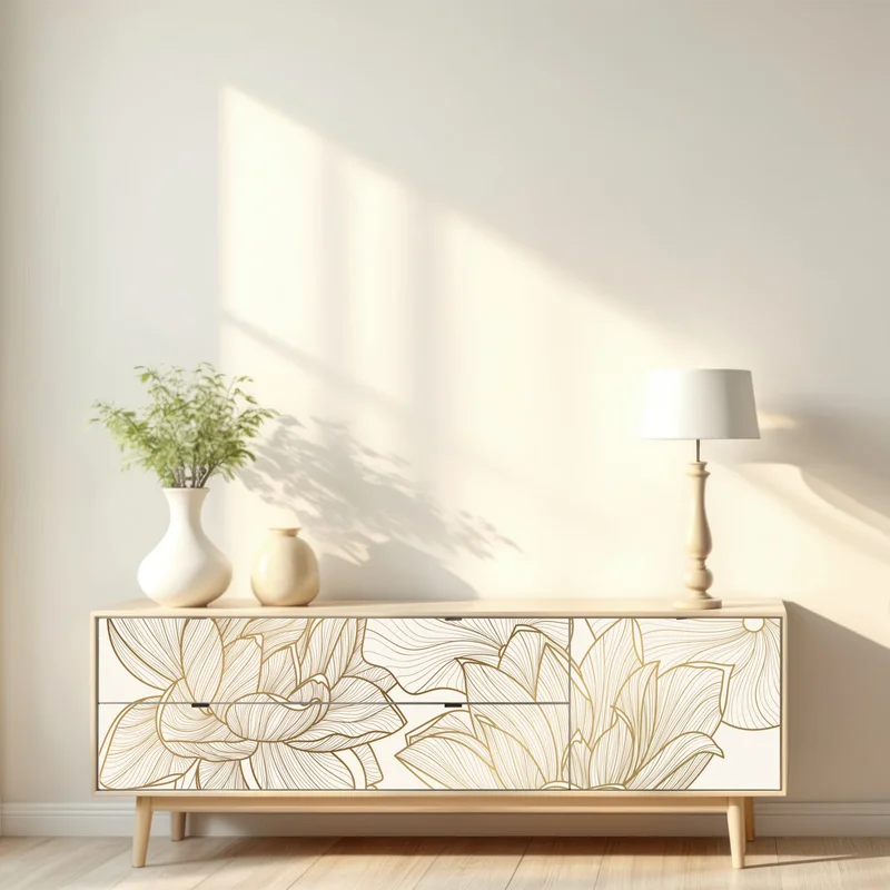 Repositionierbarer Aufkleber elegante goldene linien blumenillustration