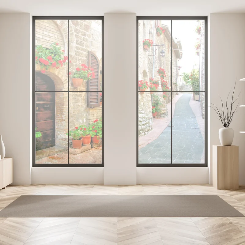 Fensteraufkleber sonnige steingasse mit roten geranien Fensteraufkleber sonnige steingasse mit roten geranien