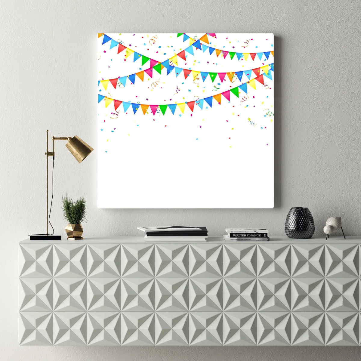 Leinwandbild Festlicher Hintergrund mit Fahnen • Leinwandbilder bei Wallnifity® Leinwandbild Festlicher Hintergrund mit Fahnen • Leinwandbilder bei Wallnifity®
