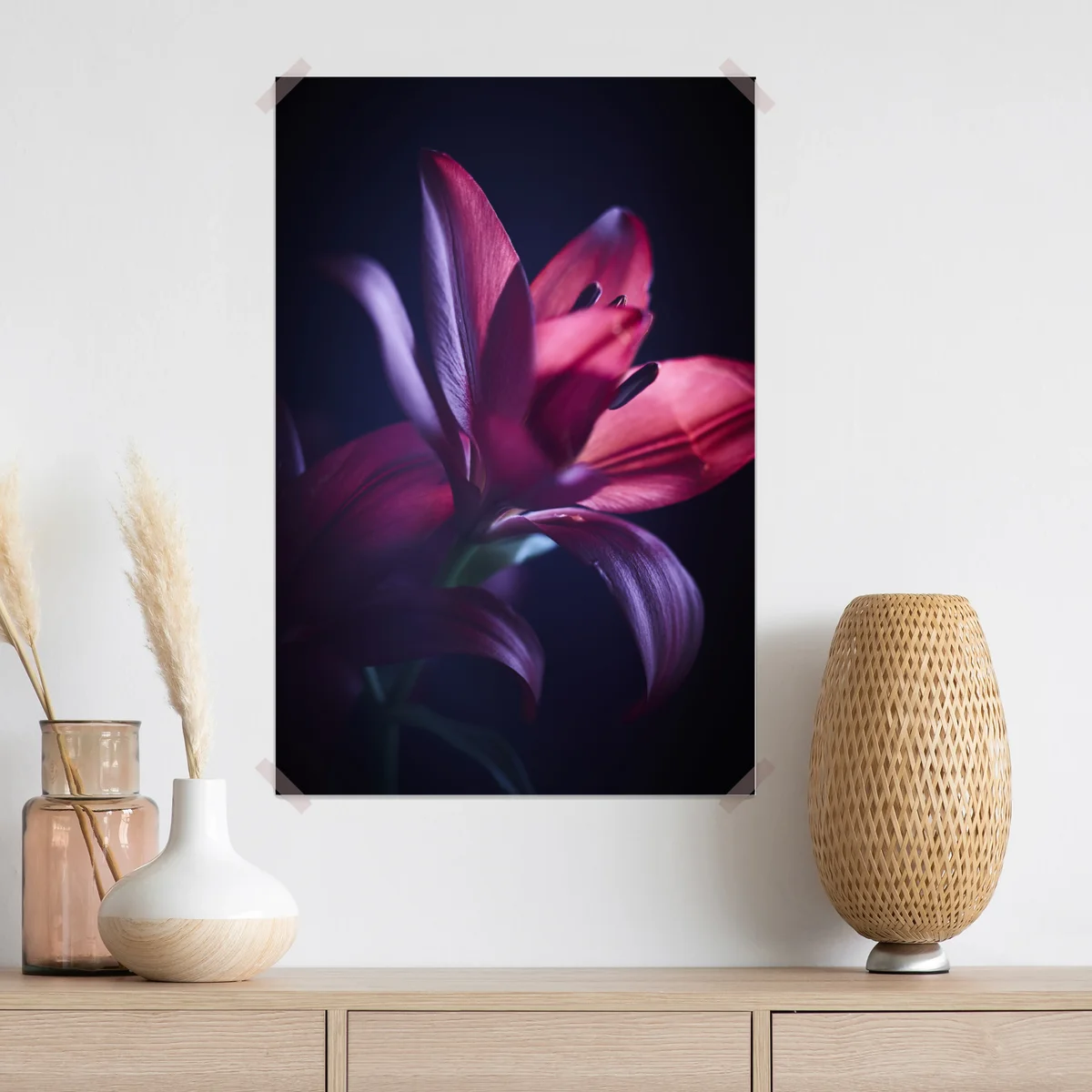 Poster rote lilie im halbdunkel Poster rote lilie im halbdunkel