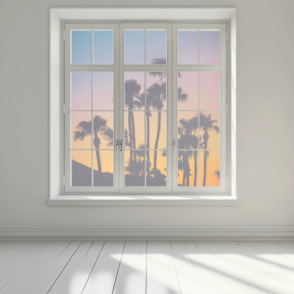 Fensteraufkleber retro tropische palmen bei sonnenuntergang Fensteraufkleber retro tropische palmen bei sonnenuntergang