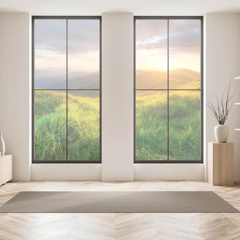 Fensteraufkleber sonnige bergwiese bei sonnenaufgang Fensteraufkleber sonnige bergwiese bei sonnenaufgang