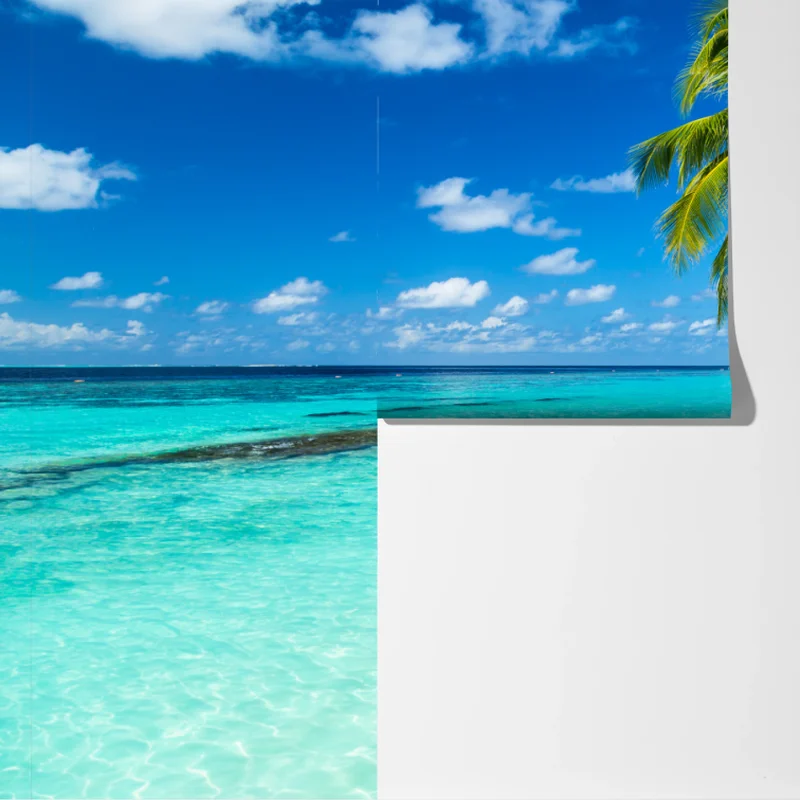 Fototapete tropischer türkisstrand mit geneigten palmen Fototapete tropischer türkisstrand mit geneigten palmen