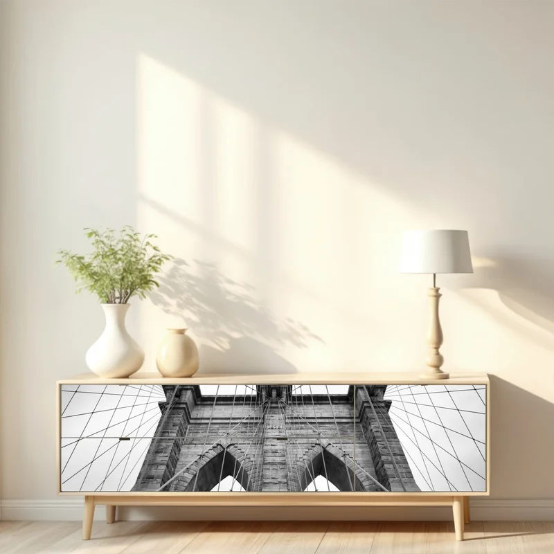 Repositionierbarer Aufkleber monochrome hängebrücke aus grafischer perspektive