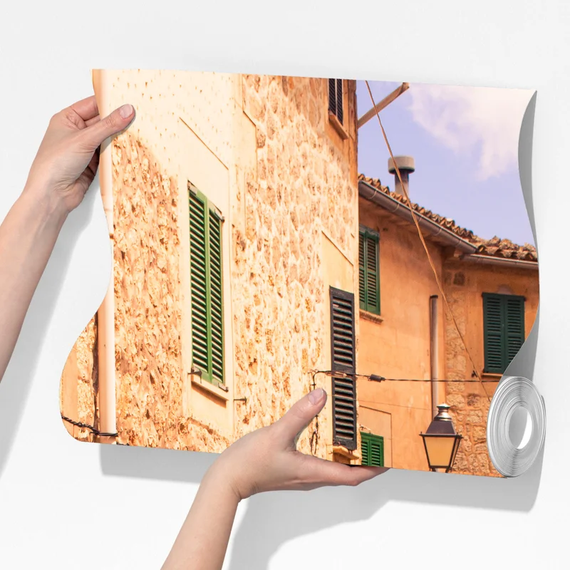 Fototapete sonnige mediterrane gasse mit blumentöpfen Fototapete sonnige mediterrane gasse mit blumentöpfen