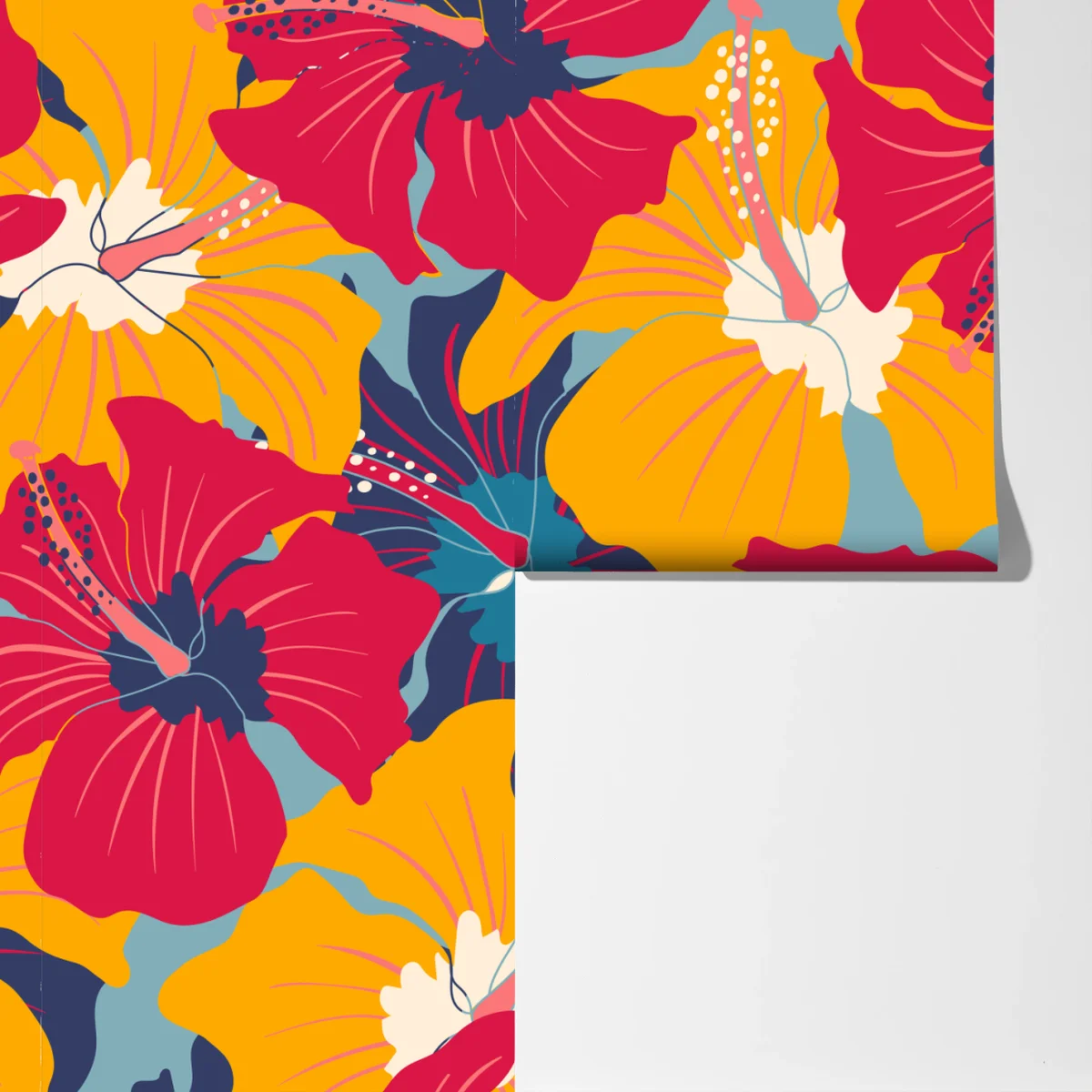 Fototapeta żywy wzór hibiskusa w stylu retro Fototapeta żywy wzór hibiskusa w stylu retro