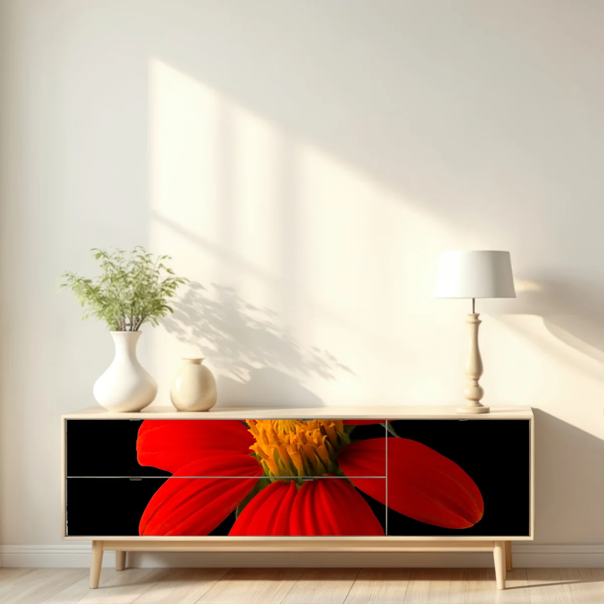 Repositionierbarer Aufkleber leuchtende mexikanische sonnenblume auf schwarzem hintergrund Repositionierbarer Aufkleber leuchtende mexikanische sonnenblume auf schwarzem hintergrund