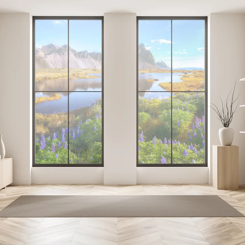 Fensteraufkleber lebendige lupinenwiesen bei Vestrahorn, Island