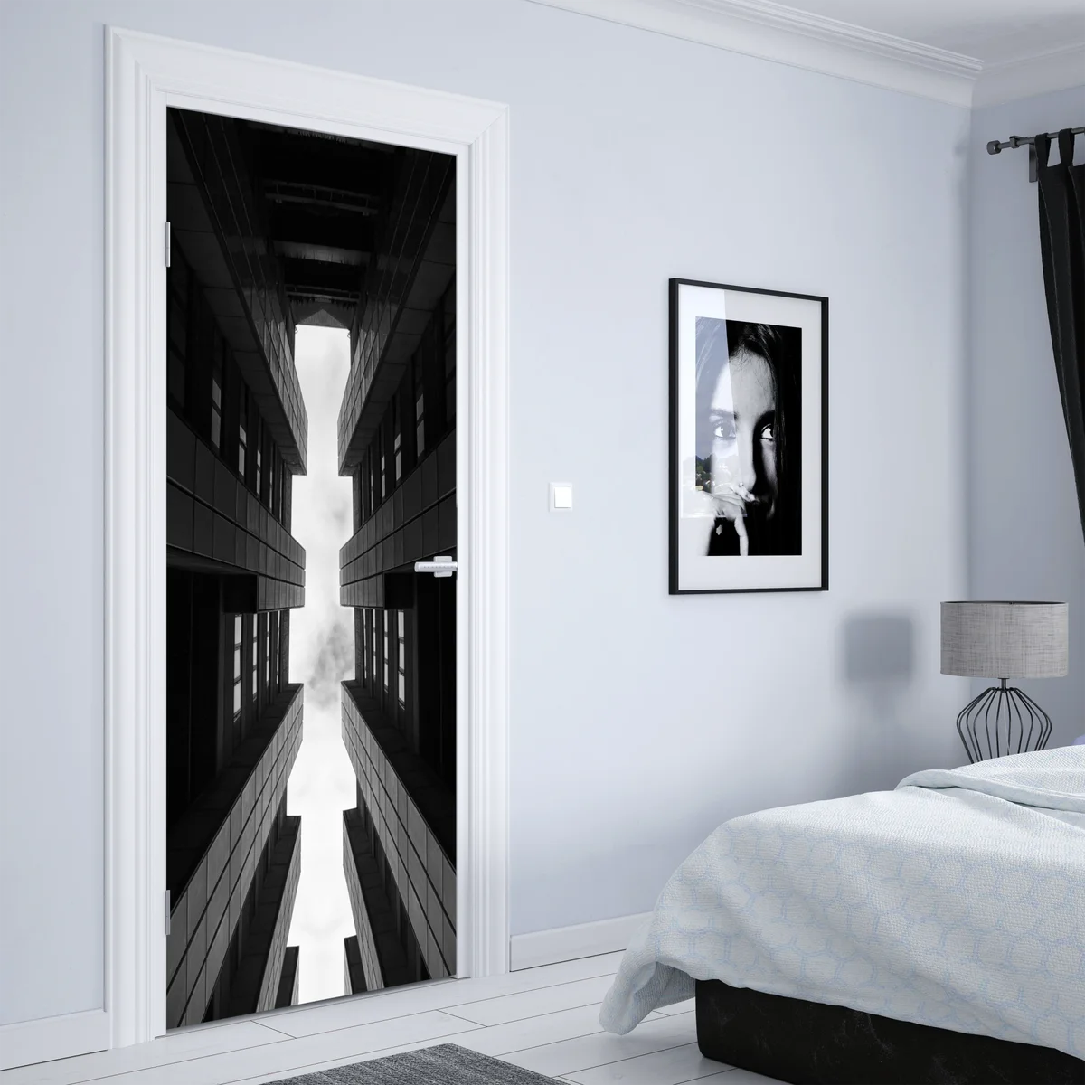 Türaufkleber vertikale städtische symmetrie in monochrom Türaufkleber vertikale städtische symmetrie in monochrom