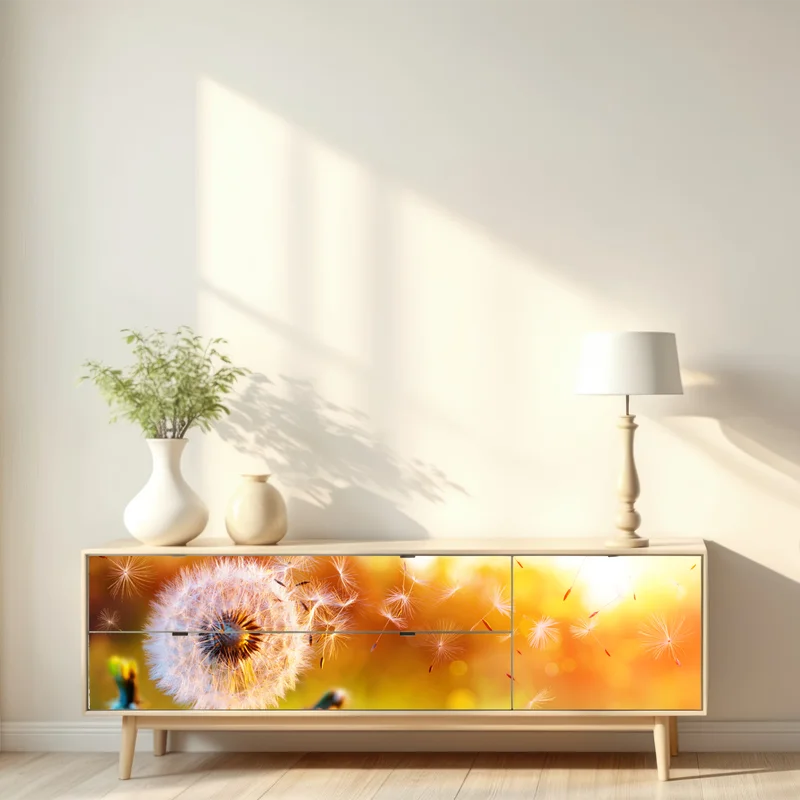 Repositionierbarer Aufkleber goldener löwenzahn im sonnenuntergang Repositionierbarer Aufkleber goldener löwenzahn im sonnenuntergang