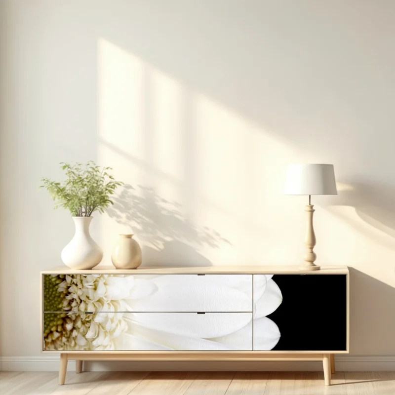 Repositionierbarer Aufkleber weiße gerbera auf schwarzem hintergrund minimalistische nahaufnahme