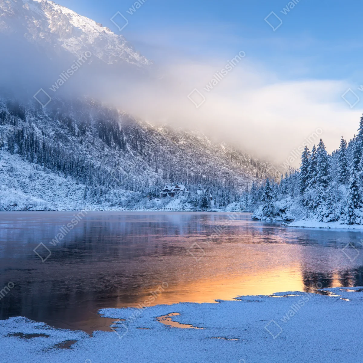Repositionierbarer Aufkleber winterlicher sonnenaufgang in der Hohen Tatra Repositionierbarer Aufkleber winterlicher sonnenaufgang in der Hohen Tatra