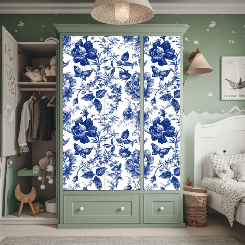 Schrankaufkleber blaues blumen toile-muster