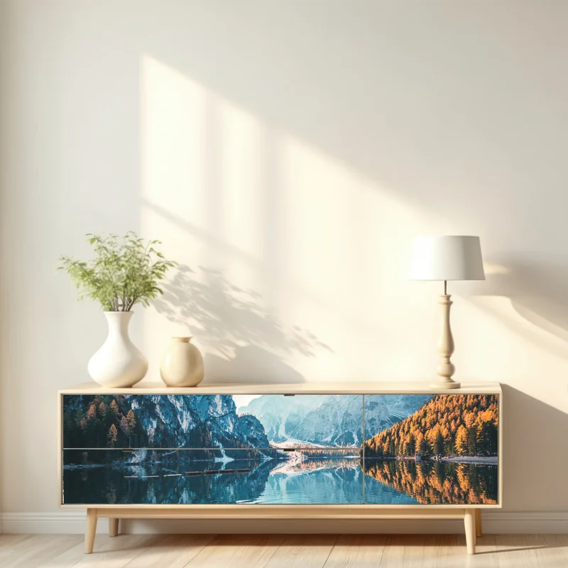 Repositionierbarer Aufkleber ruhiger morgen am Pragser Wildsee, Dolomiten Repositionierbarer Aufkleber ruhiger morgen am Pragser Wildsee, Dolomiten